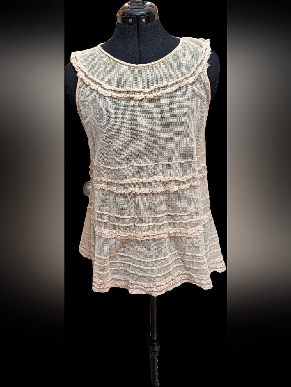 Delicate Cream Lace-Trim Sleeveless Mesh Camisole